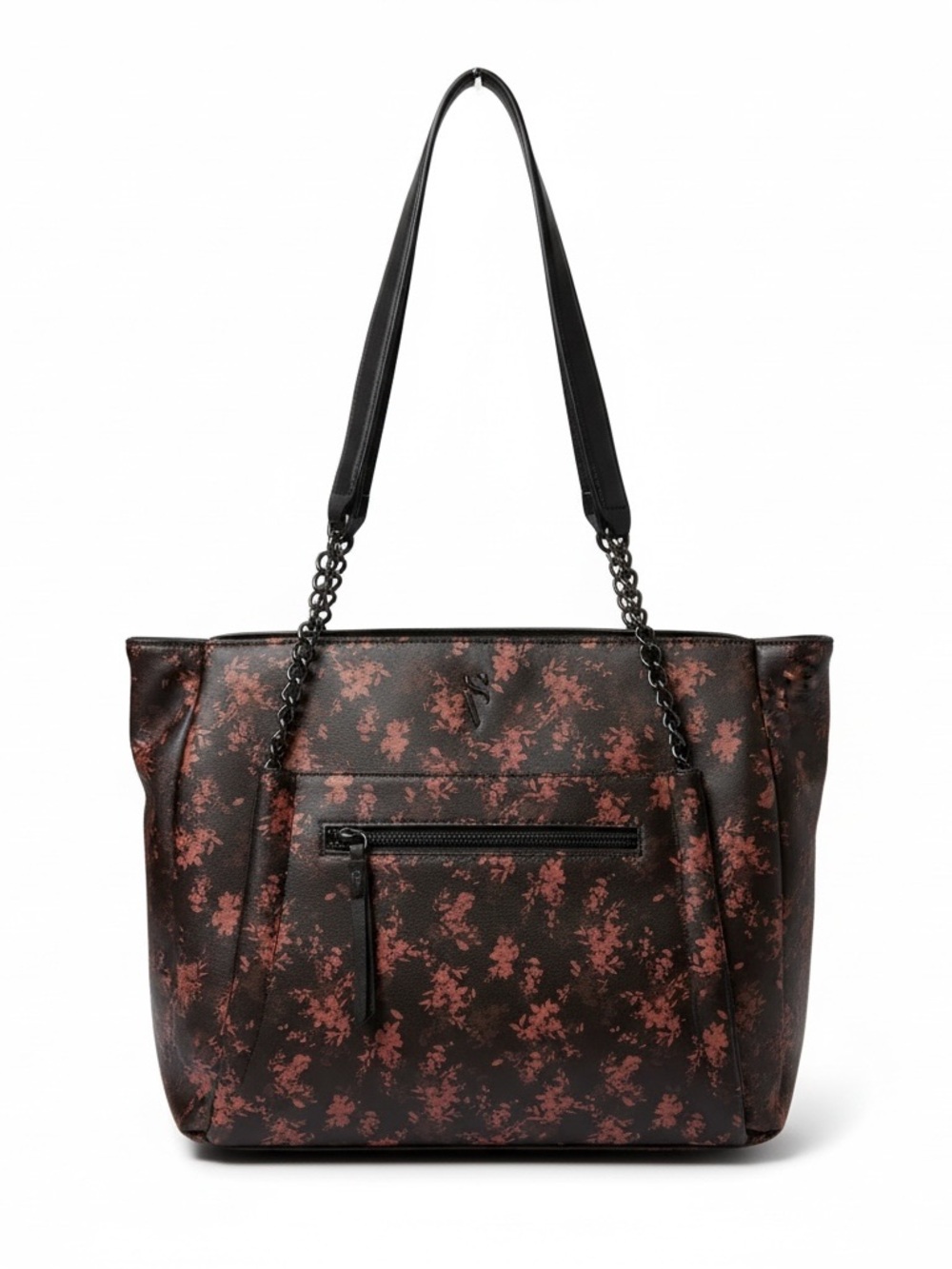 Floral Print Shoulder Tote Bag in Dark Brown and Rose
